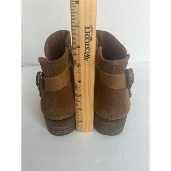 Crown Vintage Brown Leather Pointed Toe Studded Straps Block Heel Ankle Boot 8.5 - Picture 7 of 12